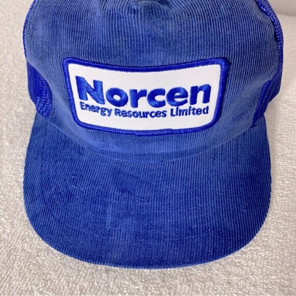 Vintage Blue Corduroy Norcen Energy Resources Mesh Back Snap Back Trucker Hat - Picture 10 of 10